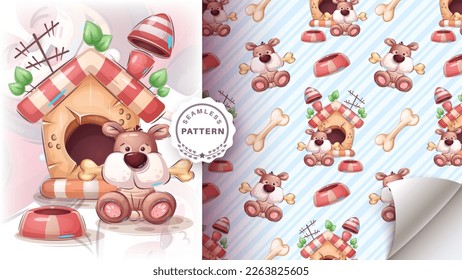 Seamless pattern cartoon character adorable dog, pretty animal idea for print t-shirt, poster and kids envelope, postcard. Cute hand drawn style puppy. Vector eps 10