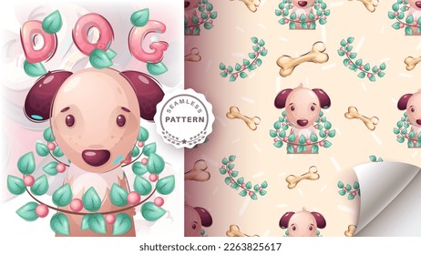 Perro adorable del personaje de dibujos animados sin foco, linda idea animal para camiseta impresa, afiche y sobre para niños, postal. Un cachorro con estilo dibujado a mano. Vector eps 10