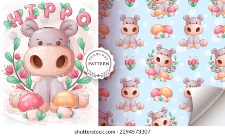 Seamless pattern cartoon character adorable dog, pretty animal idea for print t-shirt, poster and kids envelope, postcard. Cute hand drawn style puppy. Vector eps 10