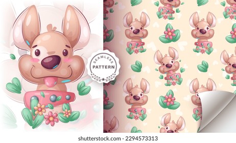 Seamless pattern cartoon character adorable dog, pretty animal idea for print t-shirt, poster and kids envelope, postcard. Cute hand drawn style puppy. Vector eps 10