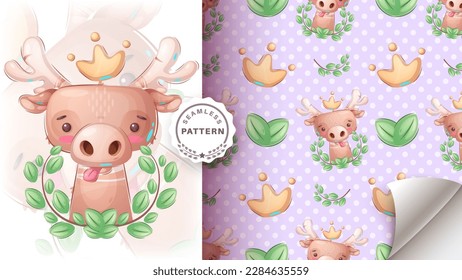 Seamless Pattern Cartoon Character Elk