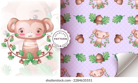 Seamless Pattern Cartoon Character Monkey