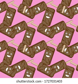 seamless pattern of the cartoon character shekoladny ice cream on a pink background. Vector image eps 10