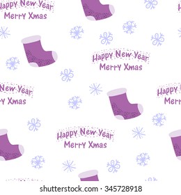 Seamless pattern with cartoon characters on Christmas and New Year. Festive background with cheerful and smiling snowmen, gift on a white background. Vector illustration