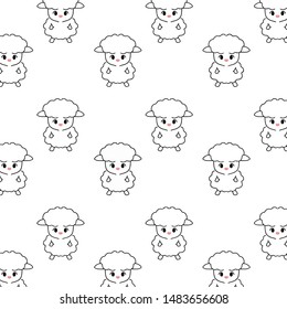 Seamless pattern, cartoon characters, sheep on a white background