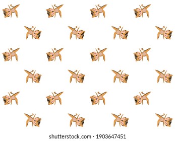 Seamless pattern of cartoon characters of tigers with cheerful smiles holding in a half moon pose Ardha Chandrasana from yoga on a white background. Endless texture. Vector.