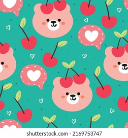 seamless pattern cartoon cherry and bear. cute wallpaper for kids, textile, fabric print, gift wrap paper