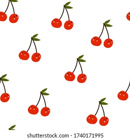 Seamless pattern with cartoon cherry. colorful vector. hand drawing, flat style. design for fabric, print, textile, wrapper