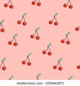 Seamless pattern with cartoon cherry. colorful vector. hand drawing, flat style. design for fabric, print, textile, wrapper