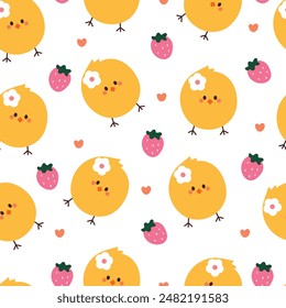 seamless pattern cartoon chick. cute animal wallpaper for textile, gift wrap paper