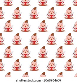 Seamless pattern cartoon chick holding heart design