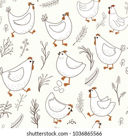 Seamless pattern with cartoon chicken 