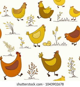 Seamless pattern with cartoon chicken 