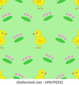 Seamless pattern with cartoon chicken. Children print, textile design.