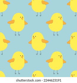 Seamless pattern with cartoon chicken. Endless background with baby bird. Vector.