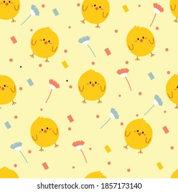 Patrón sin foco con pollo de caricatura. para impresión de tela, textil, papel de envoltura de regalo. vector colorido para los niños, de estilo plano