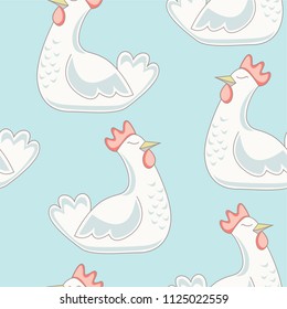 Seamless pattern with cartoon chicken hens. Wallpaper or print for textile.