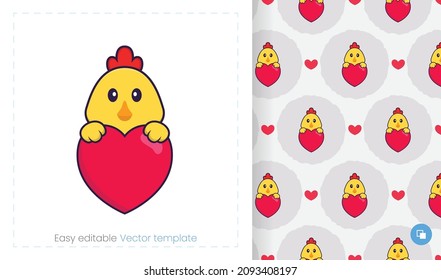 Seamless pattern with cartoon chicken on white background. Can be used on packaging paper, cloth and others.