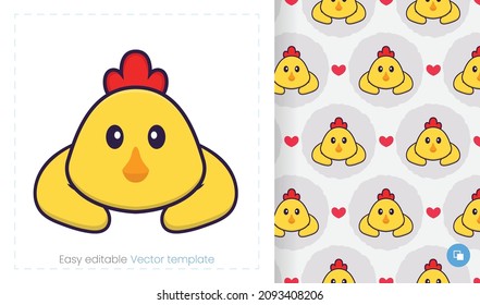 Seamless pattern with cartoon chicken on white background. Can be used on packaging paper, cloth and others.