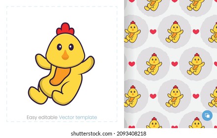Seamless pattern with cartoon chicken on white background. Can be used on packaging paper, cloth and others.