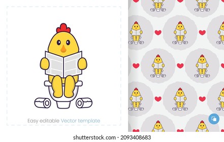 Seamless pattern with cartoon chicken on white background. Can be used on packaging paper, cloth and others.