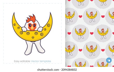 Nahtloses Muster mit Cartoon-Huhn auf weißem Hintergrund. Kann auf Verpackungspapier, Tuch und anderen verwendet werden.