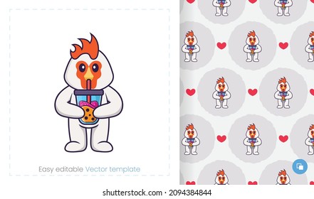 Seamless pattern with cartoon chicken on white background. Can be used on packaging paper, cloth and others.