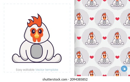 Seamless pattern with cartoon chicken on white background. Can be used on packaging paper, cloth and others.