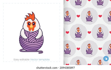 Seamless pattern with cartoon chicken on white background. Can be used on packaging paper, cloth and others.
