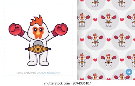 Seamless pattern with cartoon chicken on white background. Can be used on packaging paper, cloth and others.
