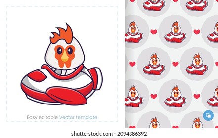 Seamless pattern with cartoon chicken on white background. Can be used on packaging paper, cloth and others.
