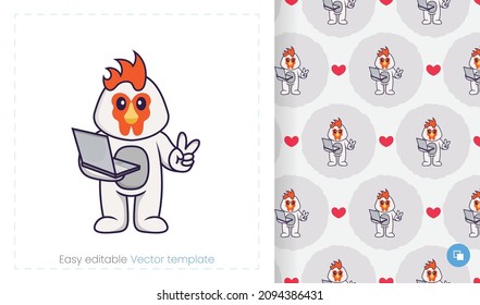 Seamless pattern with cartoon chicken on white background. Can be used on packaging paper, cloth and others.