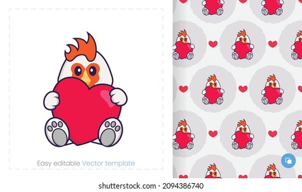 Seamless pattern with cartoon chicken on white background. Can be used on packaging paper, cloth and others.