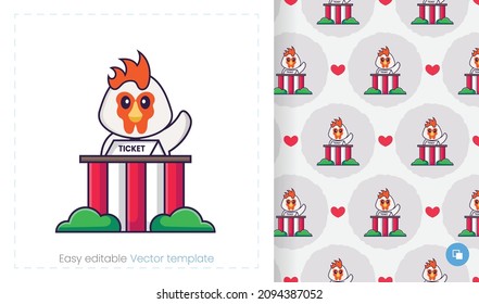 Seamless pattern with cartoon chicken on white background. Can be used on packaging paper, cloth and others.