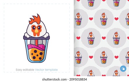 Seamless pattern with cartoon chicken on white background. Can be used on packaging paper, cloth and others.