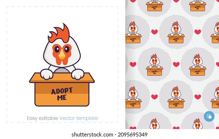 Seamless pattern with cartoon chicken on white background. Can be used on packaging paper, cloth and others.
