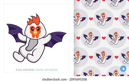 Seamless pattern with cartoon chicken on white background. Can be used on packaging paper, cloth and others.