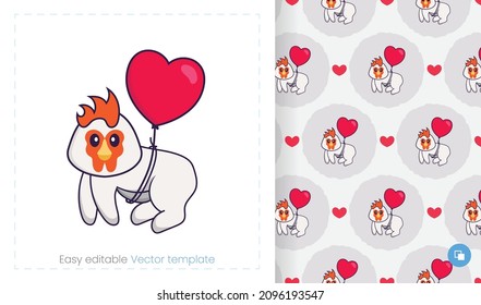 Seamless pattern with cartoon chicken on white background. Can be used on packaging paper, cloth and others.