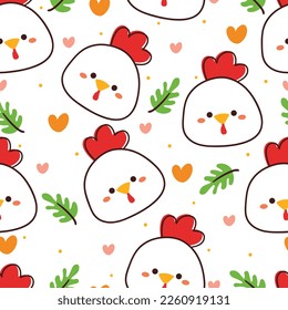 seamless pattern cartoon chicken and plant. cute animal wallpaper for textile, gift wrap paper
