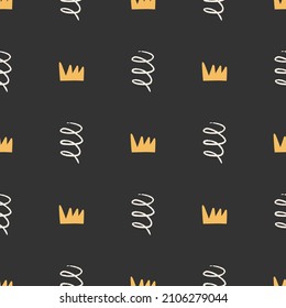 Seamless pattern. Cartoon childish hand-drawn illustration. Colorful doodle in a limited palette for printing baby fabrics, packaging, wallpapers. Vector illustration.