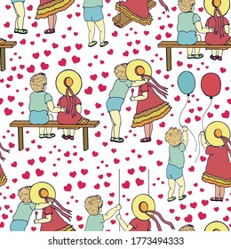 Seamless pattern of Cartoon children, boy and girl. different plots. eps10 vector stock illustration
