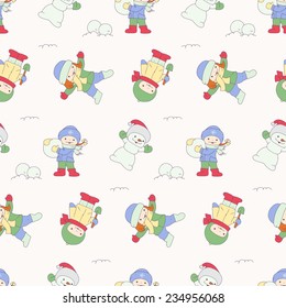 Seamless pattern - cartoon children in the winter. Vector illustration.