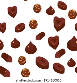 seamless pattern with cartoon chocolate candy. Delicious sweets. White background