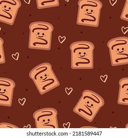 seamless pattern cartoon chocolate toast cartoon character. cute food wallpaper for kids, textile, gift wrap paper