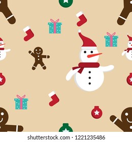 seamless pattern cartoon christmas and winter season with flat design