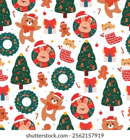 seamless pattern cartoon christmas and winter stuff and accessories. cute christmas and winter wallpaper for fabric print, gift wrap paper