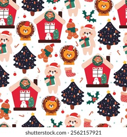 seamless pattern cartoon christmas and winter stuff and accessories. cute christmas and winter wallpaper for fabric print, gift wrap paper