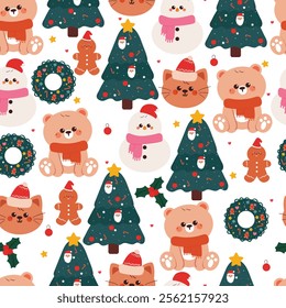 seamless pattern cartoon christmas and winter stuff and accessories. cute christmas and winter wallpaper for fabric print, gift wrap paper