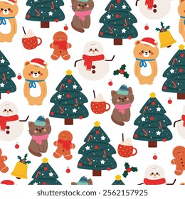 seamless pattern cartoon christmas and winter stuff and accessories. cute christmas and winter wallpaper for fabric print, gift wrap paper