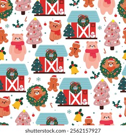 seamless pattern cartoon christmas and winter stuff and accessories. cute christmas and winter wallpaper for fabric print, gift wrap paper